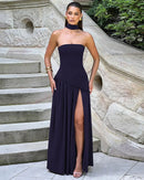 Women's Sexy Maxi Dress Elegant Strapless Backless High Slit Evening Gown