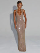 Women's Sexy Long Dress Sequin Elegant  Backless Sleeveless
