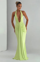Sexy Maxi Dress Deep V-Neck Ruched Backless Elegant for Women