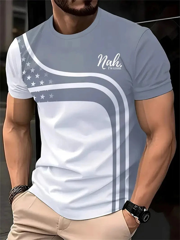 Men's T-Shirt Elegant Striped Outdoor Round Neck Loose Fit