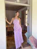 Women’s Maxi Dress Elegant Halter Neck Off Shoulder Backless Split Ruched