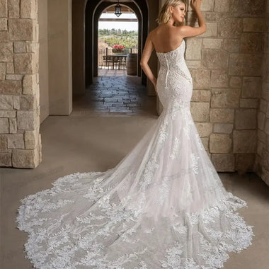 Women’s Gorgeous Wedding Dress Elegant Off Shoulder Lace Luxury Gown Bridal Appliques 