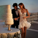 Aveline Custom Made Short Wedding Dress Floral Beaded One-Shoulder