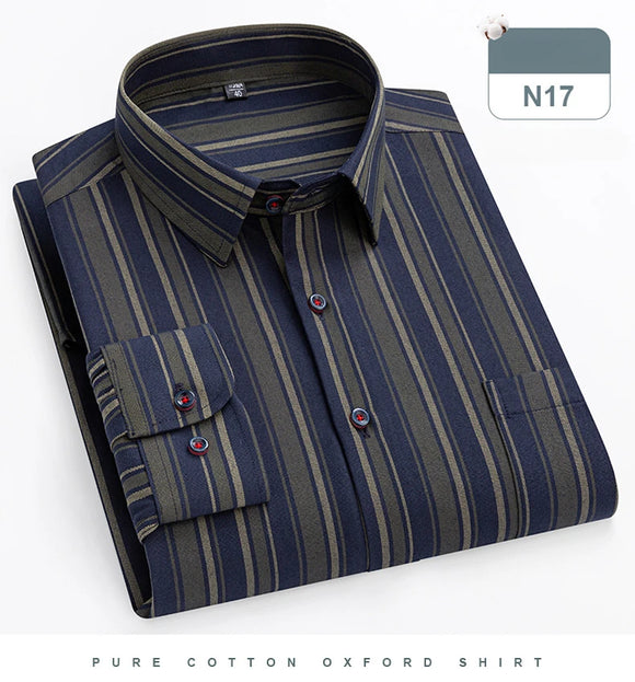 Men's Shirt 100% Cotton Elegant Formal Striped Slim Fit Long Sleeve
