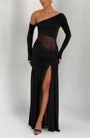 Women's Sexy Long Dress Off Shoulder Backless High Slit Skew Collar