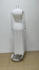 Robe sexy décolleté en V profond élégante ajourée fendue sans manches-27