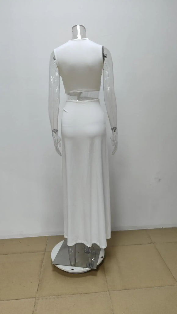 Robe sexy décolleté en V profond élégante ajourée fendue sans manches