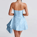 Women's Sexy Short Prom Dress Jacquard Backless Strapless Satin