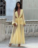 Robe Maxi Élégante Pour Femme Manches Longues Col V Profond Dos Nu.-7