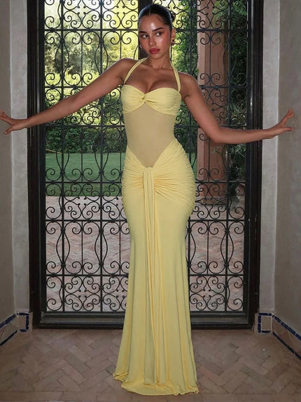 Women's Sexy Maxi Dress Elegant Backless Halter Off Shoulder Gown