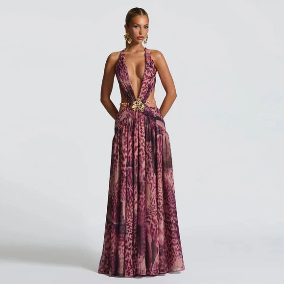 Indianna Women's Sexy Maxi Dress Halter Backless Elegant Slit