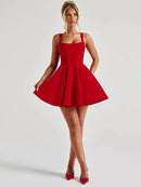 Women's Sexy Mini Dress Elegant Backless Bow Spaghetti Strap