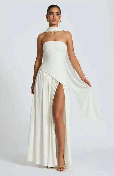Women's Sexy Maxi Dress Elegant Strapless Backless High Slit Evening