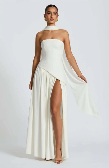 Women's Sexy Maxi Dress Corset Elegant Strapless Backless High Slit