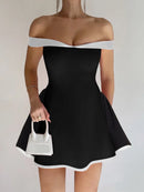 Women's Mini Dress Elegant Strapless Off Shoulder Backless Patchwork