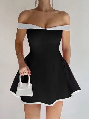 Women's Mini Dress Elegant Strapless Off Shoulder Backless Patchwork