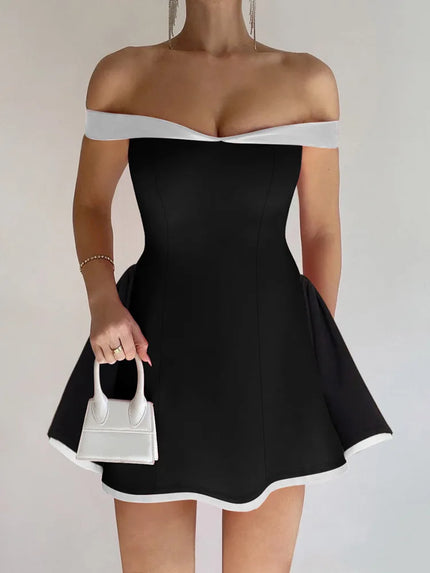 Women's Mini Dress Elegant Strapless Off Shoulder Backless Patchwork
