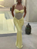 Women's Sexy Maxi Dress Elegant Backless Halter Off Shoulder Party