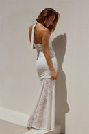 Women's Sexy Maxi Dress Elegant Lace Draped Ruched Backless Party-16