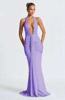Sexy Maxi Dress Deep V-Neck Ruched Backless Elegant for Women