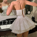 Women's Sexy Mini Dress Elegant Sequin Ruffle Strapless A-Line Party
