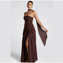 Women's Sexy Maxi Dress Elegant Strapless Backless High Slit Evening