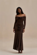 Women's Sexy Maxi Dress Off Shoulder Strapless Long Sleeve Backless