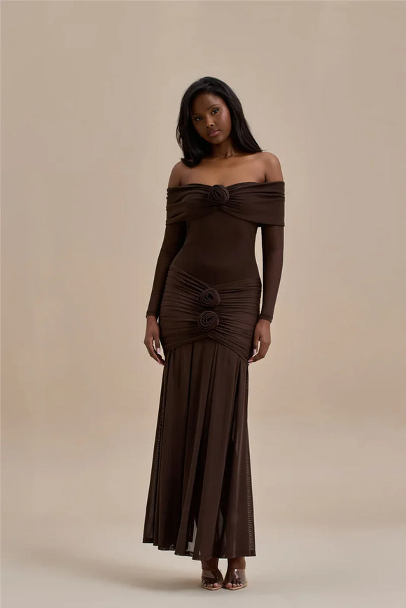 Women's Sexy Maxi Dress Off Shoulder Strapless Long Sleeve Backless