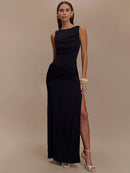 Women's Sexy Long Dress Elegant Ruched Backless Bodycon with High Slit