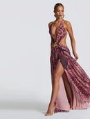 Indianna Women's Sexy Maxi Dress Halter Backless Elegant Slit