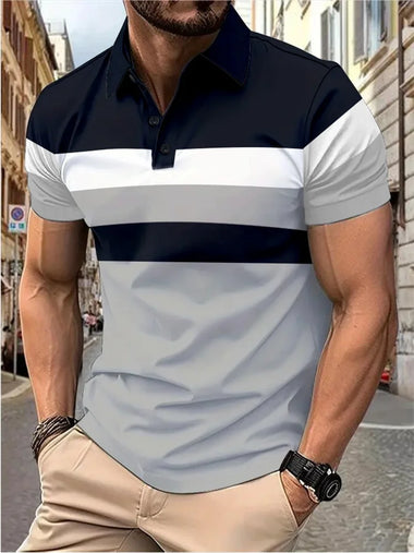 Buy s46pl0409 Men's Polo Shirt Elegant Trendy Stitch T Shirt Stretch Comfy Short Sleeves