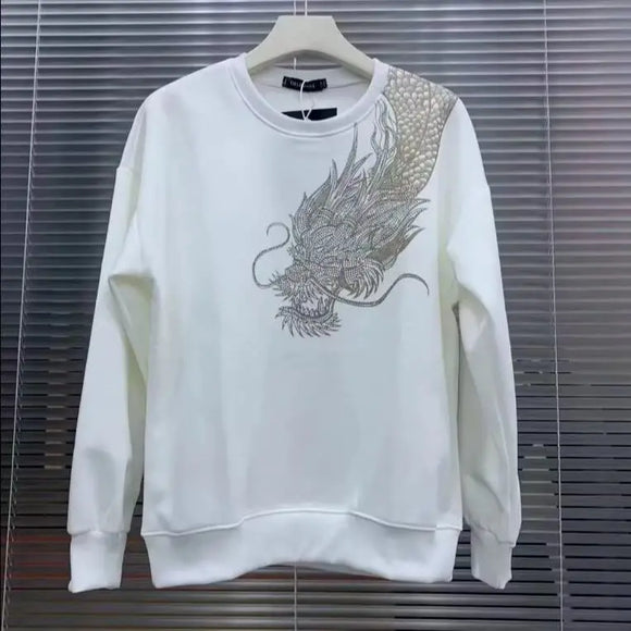 Men's Sweatshirt Pullover Elegant Dragon Print Loose Long Sleeve