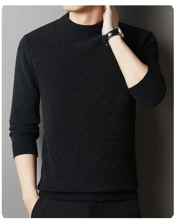 Men’s Sweater Pullover Knitted Warm Thick Chenille Jacquard Round Neck