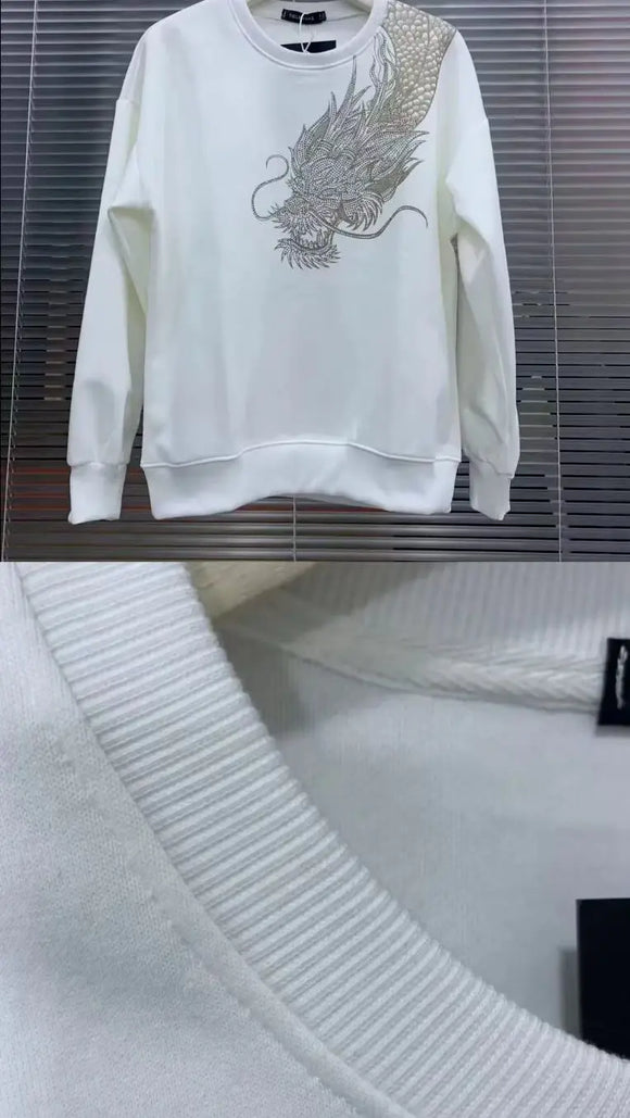 Men's Sweatshirt Pullover Elegant Dragon Print Loose Long Sleeve