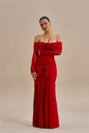 Robe longue sexy épaules dénudées sans bretelles manches longues dos nu-9