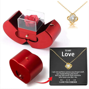 To My Love Eternal Rose Necklace Gift Red Apple Jewelry Box