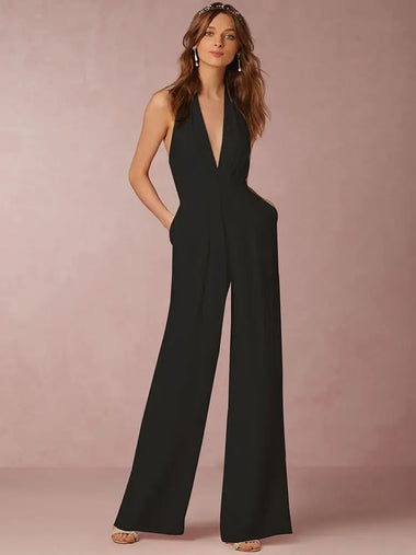 Women's Jumpsuit Deep V Neck Slim Sleeveless Wide Leg backless