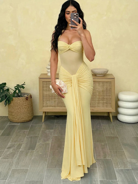 Women's Sexy Maxi Dress Elegant Backless Halter Off Shoulder Gown