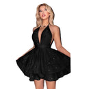 Women's Sexy Dress Deep V Neck Hot Pink Lace Up Backless Ruffles