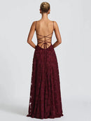 Elegante vestido largo de gasa con patchwork y tirantes finos sin espalda -11