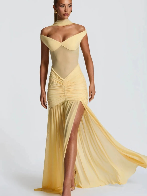 Women's Sexy Maxi Dress Off Shoulder Deep Slit Backless Elegant
