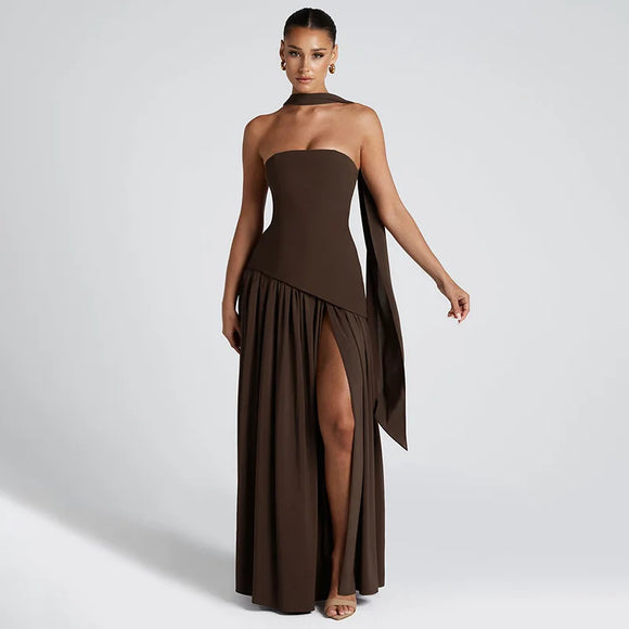 Sexy Maxi Dress Women Gown Strapless Elegant Off Shoulder Backless High Split