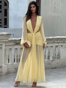 Maxi Dress Elegant For Women Long Sleeves Deep V-Neck Backless.
