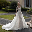 Women’s Mermaid Wedding Dress Elegant Luxury Long Sleeve Tulle Backless Gown
