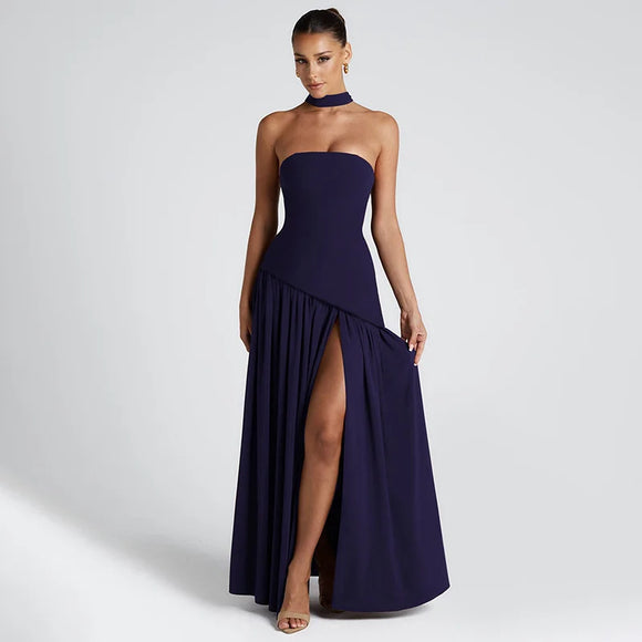 Sexy Maxi Dress Women Gown Strapless Elegant Off Shoulder Backless High Split