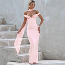 Women's Sexy Maxi Dress Elegant Off Shoulder Backless Patchwork