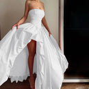 Vestido largo sexy con corsé abullonado elegante plisado y abertura-9