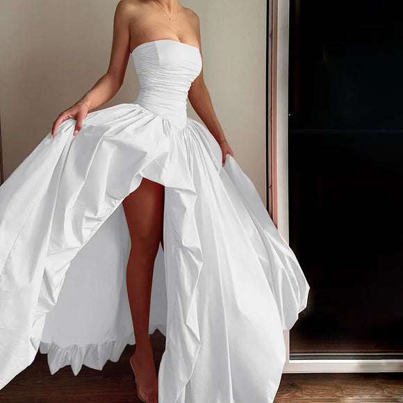 Vestido largo sexy con corsé abullonado elegante plisado y abertura