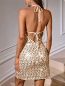 Elegant Sexy Short Dress Sequin Backless Bodycon for Women