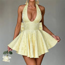 Women's Sexy Mini Dress Sleeveless Halter Lace Up Backless Big Bow